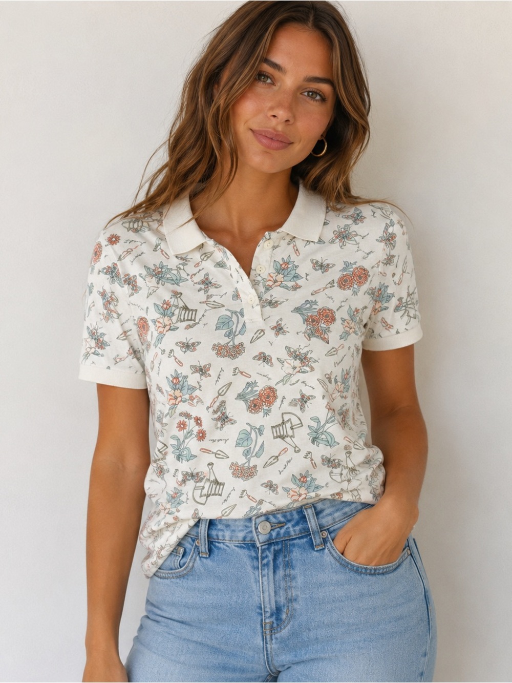 Jason Maxwell Botanical Garden Print Polo Shirt Size Small